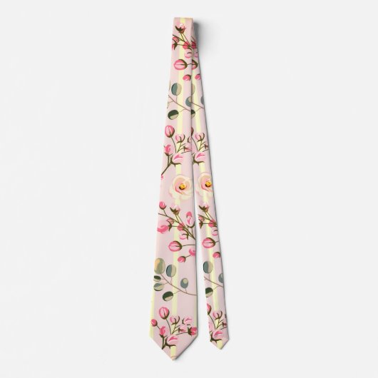 Cravate Motif à rayures florales rose pâle (Devant)