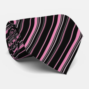 Cravate Motif à rayures noir blanc rose