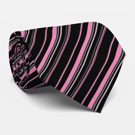 Cravate Motif à rayures noir blanc rose (Roulé)