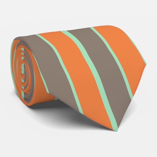 Cravate Motif à rayures vert, gris et orange (Roulé)