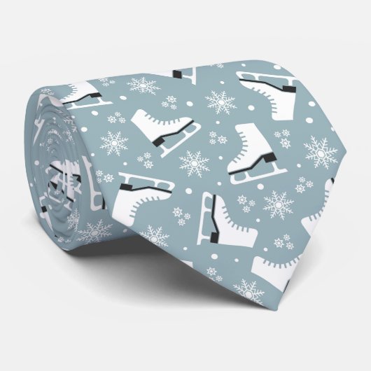 Cravate Motif à thème hiver avec patins à glace (Roulé)