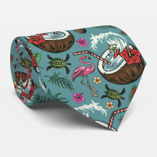 Cravate Motif à thème tropical surf rétro