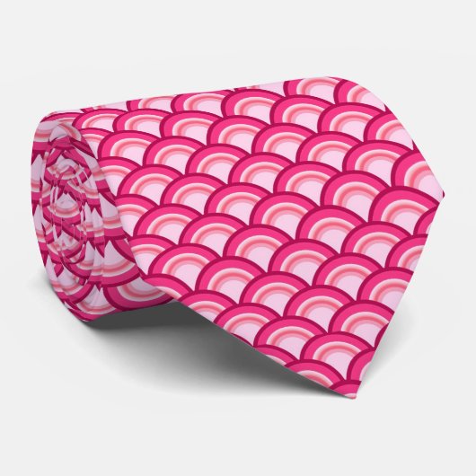 Cravate Motif à vagues Art Déco - fuchsia et corail (Roulé)
