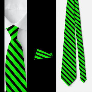 Cravate Motif Abstrait Black Green Stripes