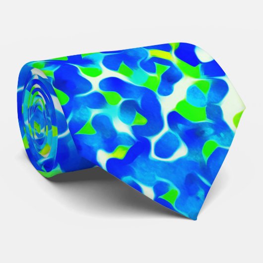 Cravate Motif Abstrait Bleu et Vert (Roulé)