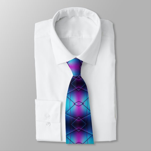 Cravate Motif Abstrait Bleu Et Violet (Attaché)