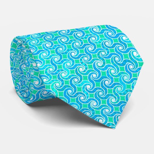 Cravate motif Abstrait - Bleu, Jade vert & Blanc (Roulé)