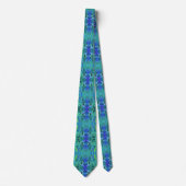 Cravate Motif Abstrait de Feuillage Chartreuse et Bleu (Devant)