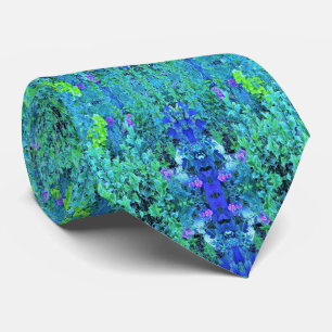 Cravate Motif Abstrait de Feuillage Chartreuse et Bleu