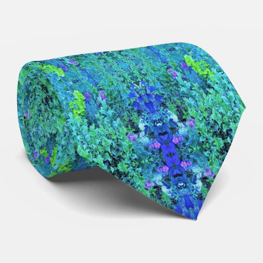 Cravate Motif Abstrait de Feuillage Chartreuse et Bleu (Roulé)