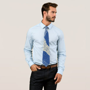 Cravate Motif Abstrait de Vague en Bois Bleu Blanc