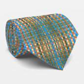 Cravate Motif Abstrait de Vagues Sinusoïdales Bleu Vert Un (Roulé)