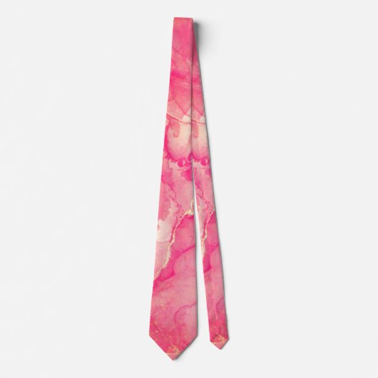 Cravate Motif Abstrait en marbre rose et or (Devant)