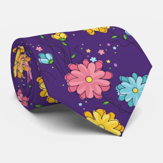 Cravate Motif Abstrait fleuri coloré (Roulé)