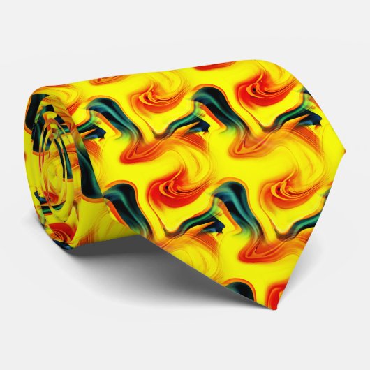 Cravate Motif Abstrait Jaune Et Vert (Roulé)