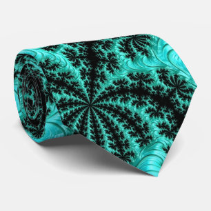 Cravate Motif Abstrait noir vert fractal