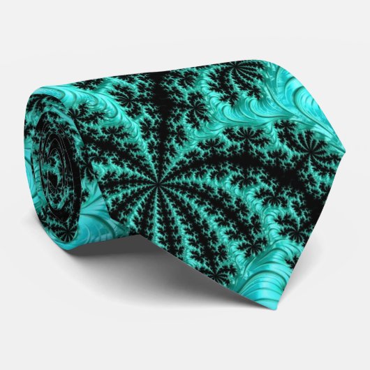 Cravate Motif Abstrait noir vert fractal (Roulé)