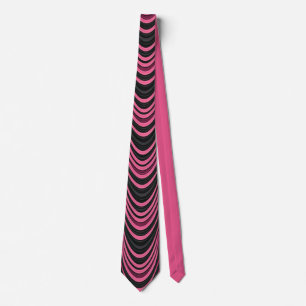 Cravate Motif Abstrait Ondulé Rose et Noir Rétro