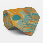 Cravate Motif Abstrait orange et turquoise (Roulé)