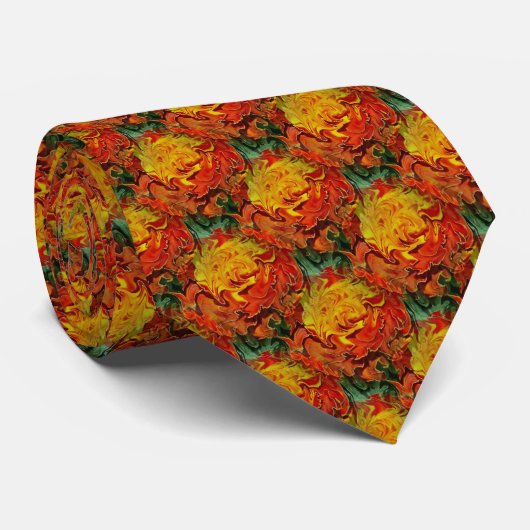 Cravate Motif Abstrait orange jaune vert (Roulé)