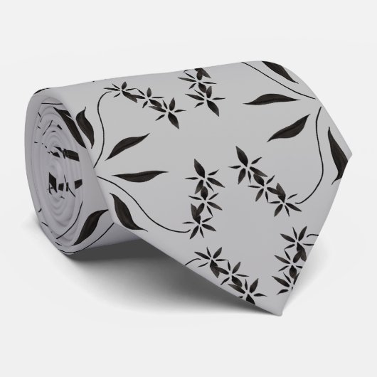 Cravate Motif Abstrait orchidée noire (Roulé)