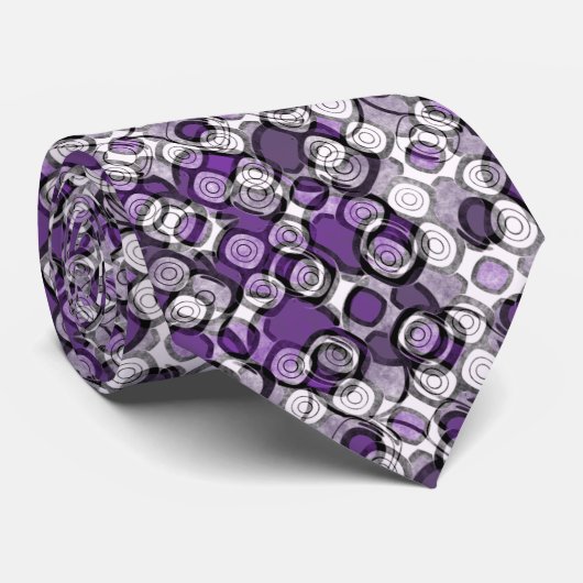 Cravate Motif Abstrait pourpre, gris et cercle noir (Roulé)