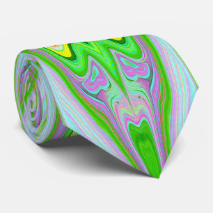 Cravate Motif Abstrait Rétro Rose, Vert Citron et Aqua