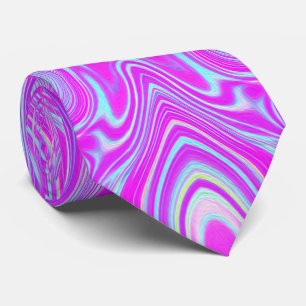Cravate Motif Abstrait Rose Chaude et Bleu Aqua Psychédéli