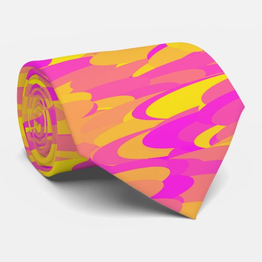 Cravate Motif Abstrait rose jaune orange (Roulé)