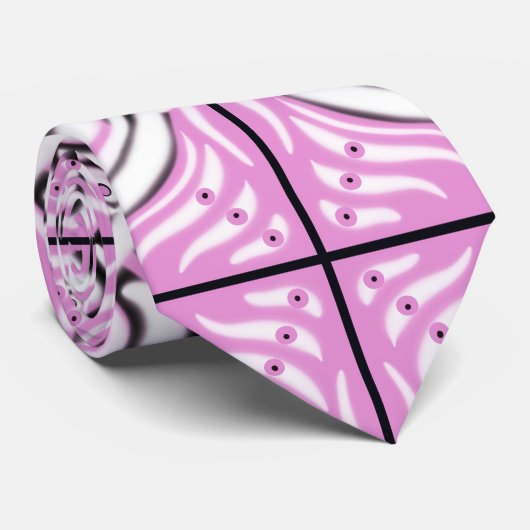 Cravate Motif Abstrait rose noir blanc (Roulé)