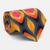 Cravate Motif Abstrait rose orange jaune rétro funky (Roulé)