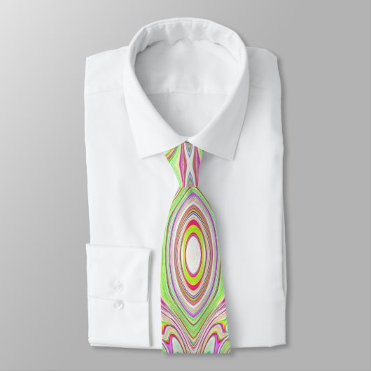 Cravate Motif Abstrait Trippy Retro Rose et Lime Green (Attaché)