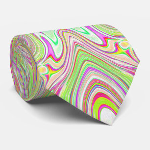 Cravate Motif Abstrait Trippy Retro Rose et Lime Green