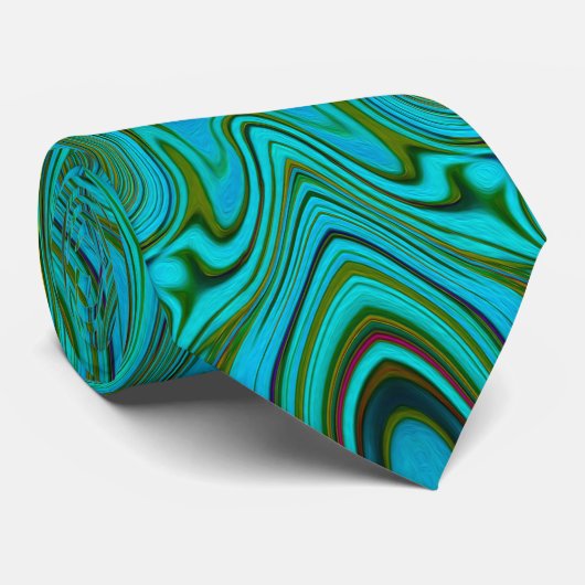 Cravate Motif Abstrait Trippy Retro Turquoise Chartreuse (Roulé)