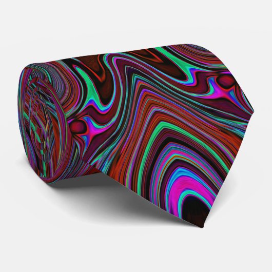 Cravate Motif Abstrait Vert Mousse de Mer et Magenta Tripa (Roulé)