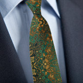 Cravate Motif Abstrait Vert Or