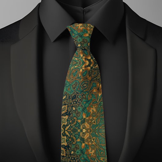 Cravate Motif Abstrait Vert Or