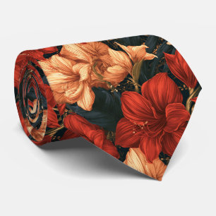 Cravate Motif Amaryllis Père Marié Mariage d'Automne