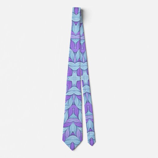 Cravate Motif Améthyste Clair et Aqua Pâle (Devant)