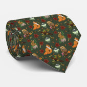 Cravate Motif Animaux de la Forêt Boisée Automne Vert (Roulé)