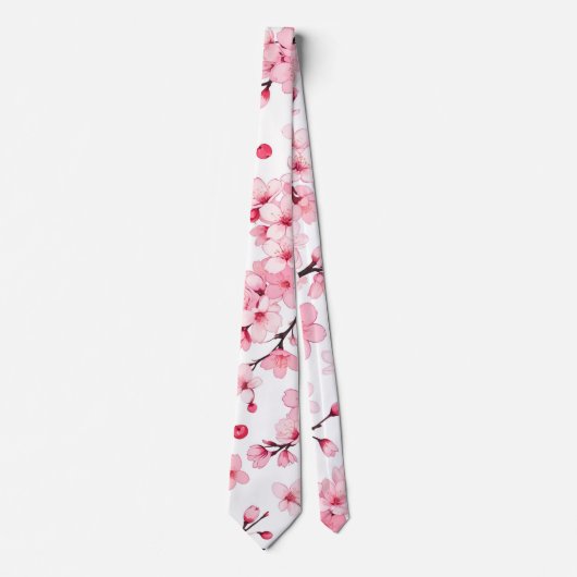 Cravate Motif Anime Style rose cerisier en fleurs (Devant)