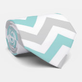 Cravate Motif Aqua et chevron gris (Roulé)