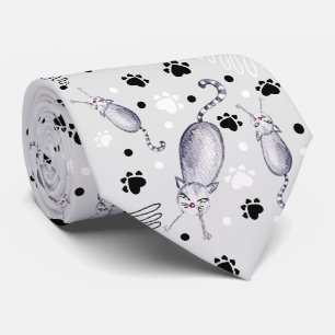 Cravate Motif aquarelle Chats et Pattes