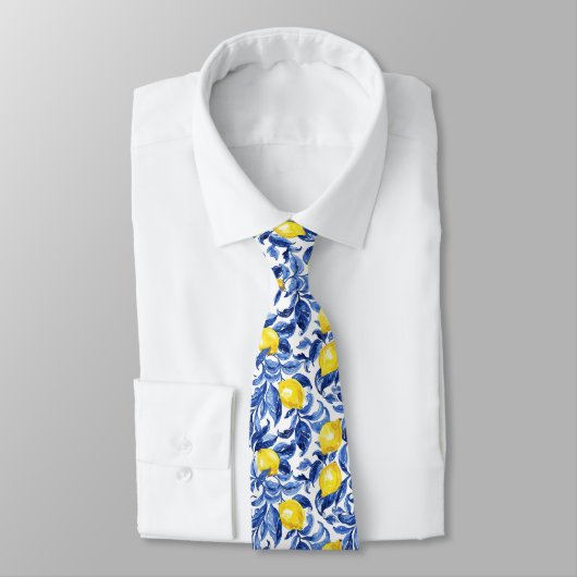 Cravate Motif aquarelle de citron bleu (Attaché)