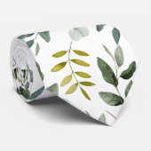 Cravate Motif aquarelle de feuilles vertes monogrammées (Roulé)