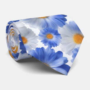 Cravate Motif aquarelle de marguerite blanche bleue