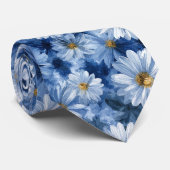 Cravate Motif aquarelle de marguerite bleue et blanche (Roulé)