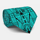 Cravate Motif architectural déco, turquoise et noir (Roulé)