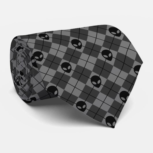 Cravate Motif Argyle Alien Noir et Gris (Roulé)