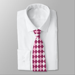 Cravate Motif Argyle Rose et Blanc Symétrique
